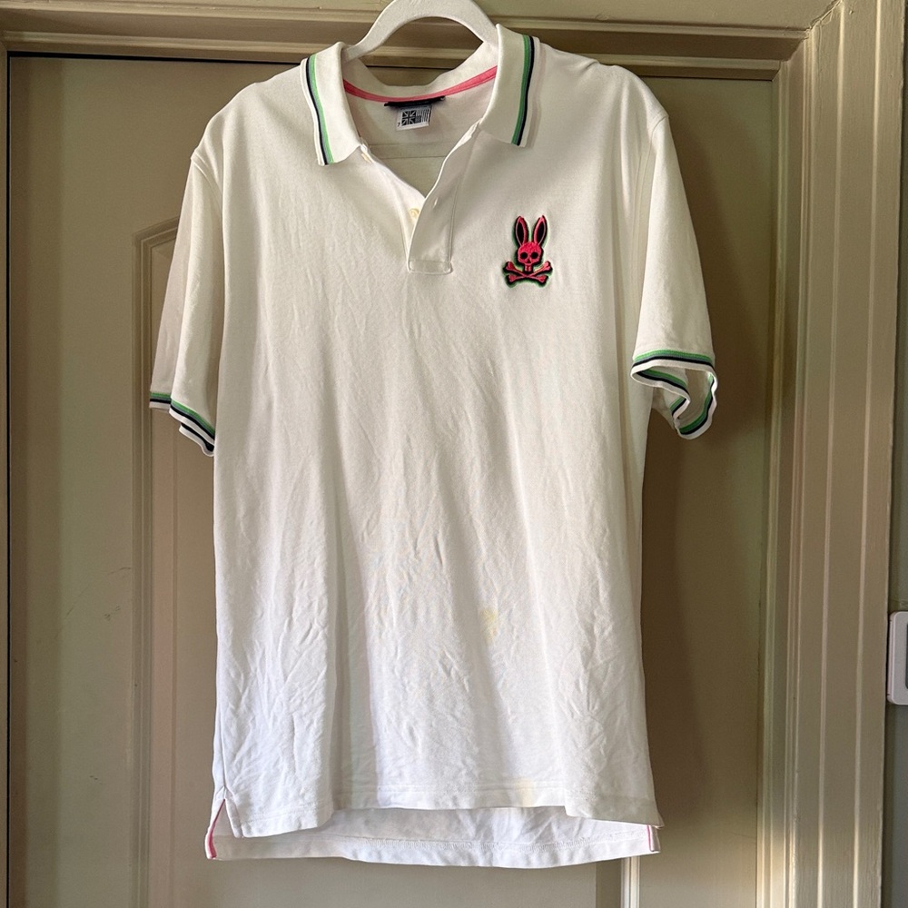 Psycho Bunny White Polo with Embroidered Pink Logo